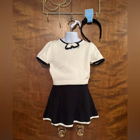 Draper James Sweater & Skirt Set w/Headband Girls 8 Ivory & Black 3pc Holiday - Picture 1 of 15